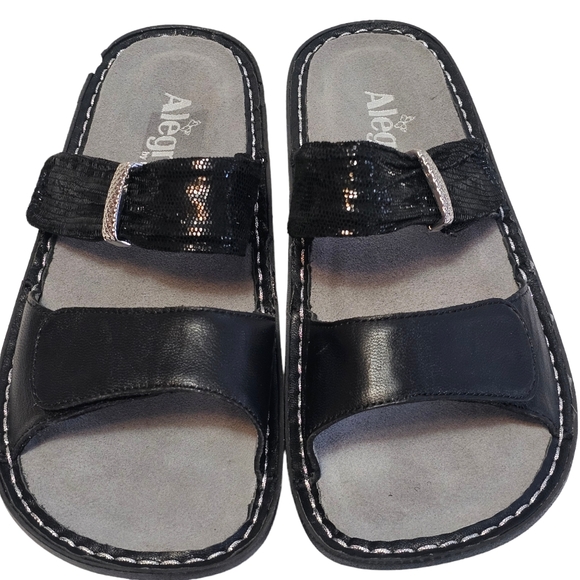 Alegria Women’s Karmen Black Metallic Adjustable Straps Sandals Slide Size 37 - Picture 10 of 16
